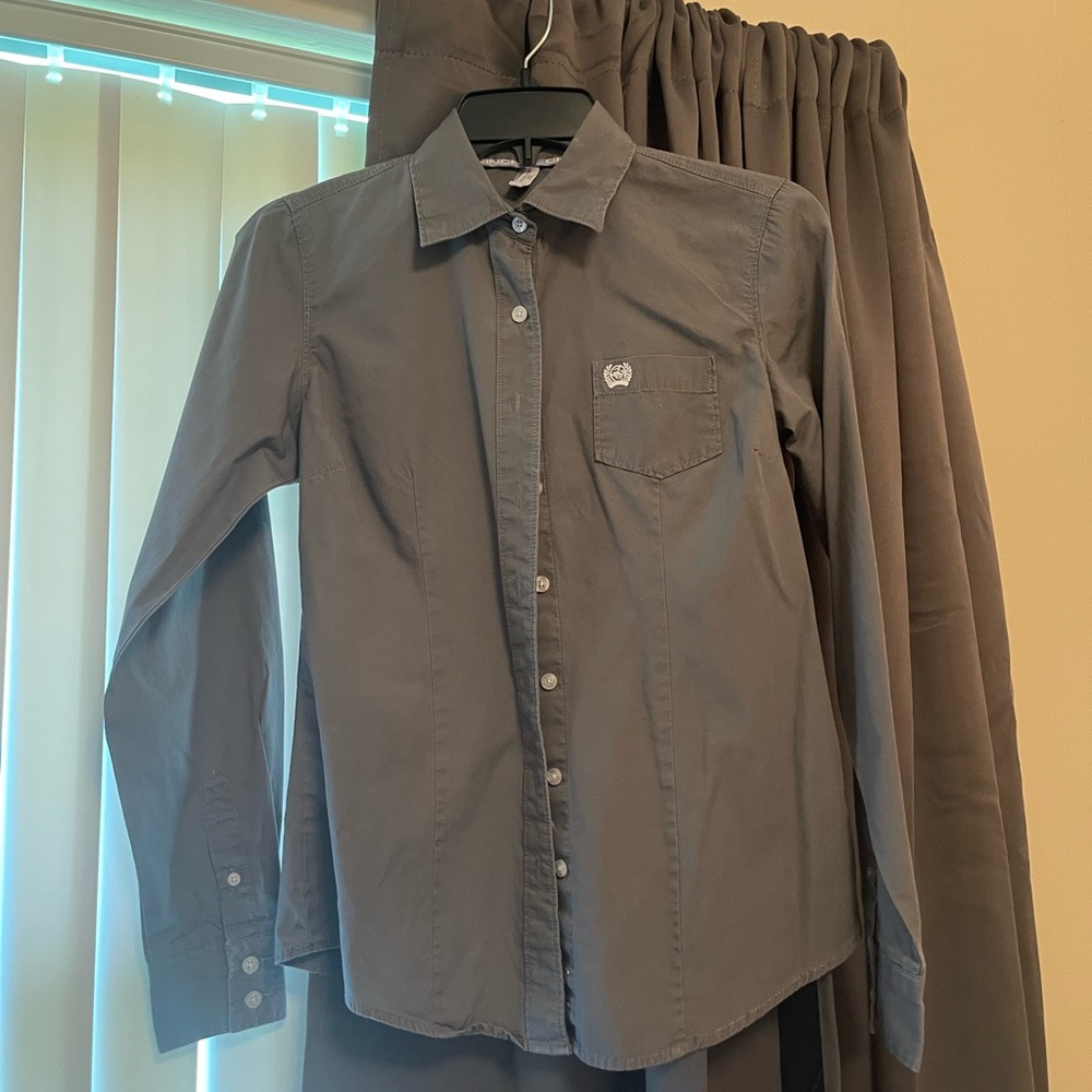 Grey cinch button down shirt